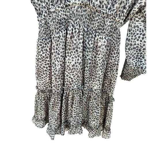 Lovestitch Empire Waist Ruffled Fit & Flare Dress Puff Sleeve Animal Print SMALL - Picture 3 of 9